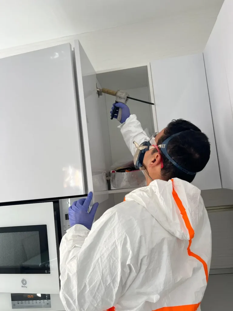 Aplicación del gel biocida en partes sensibles del hogar