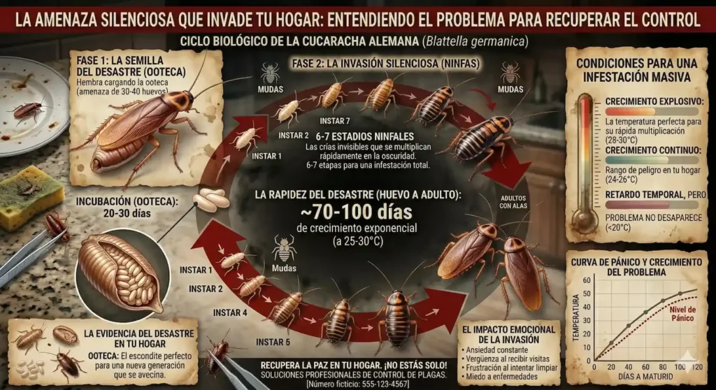 Ciclo biológico de la cucaracha alemana